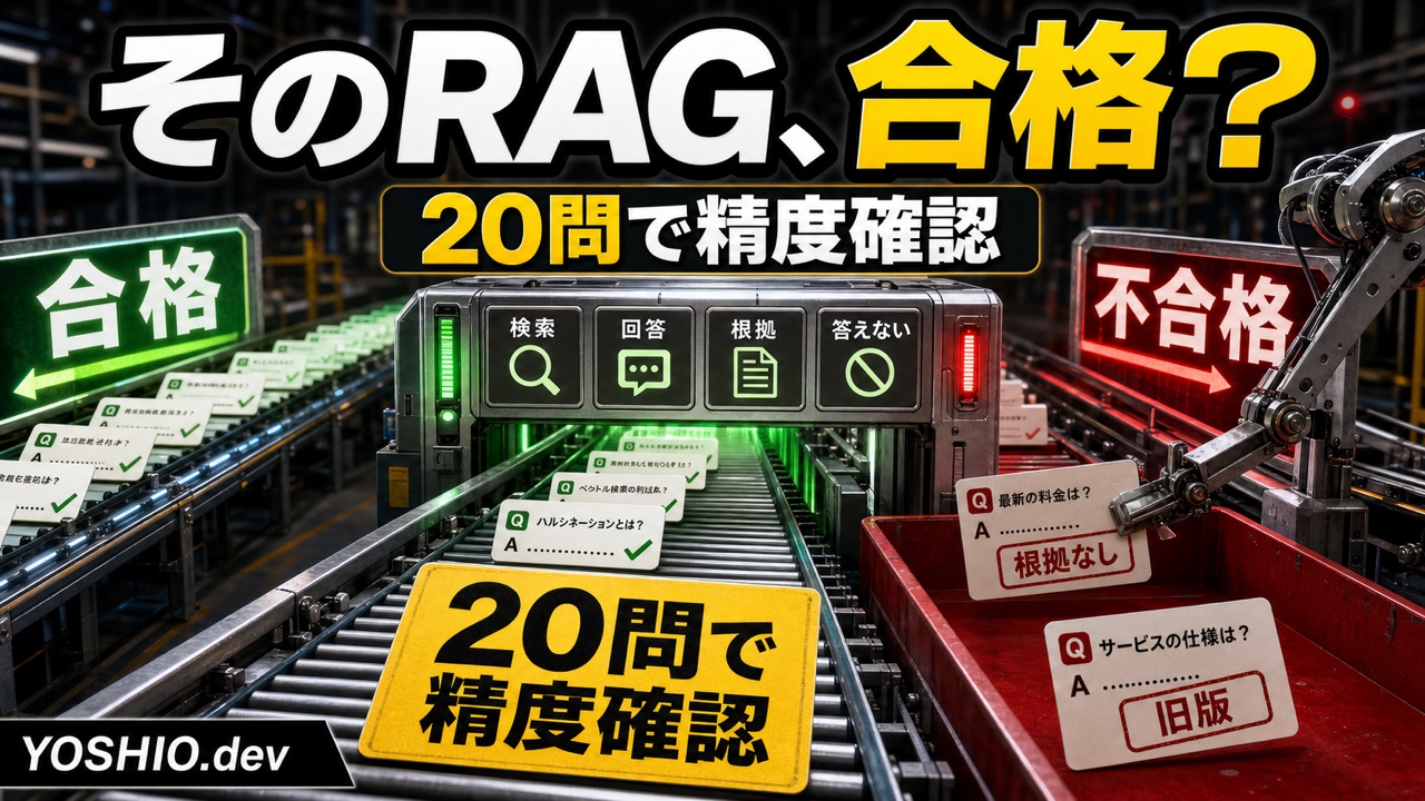 RAGの回答を20問で評価し合格と不合格に分ける品質検査ライン