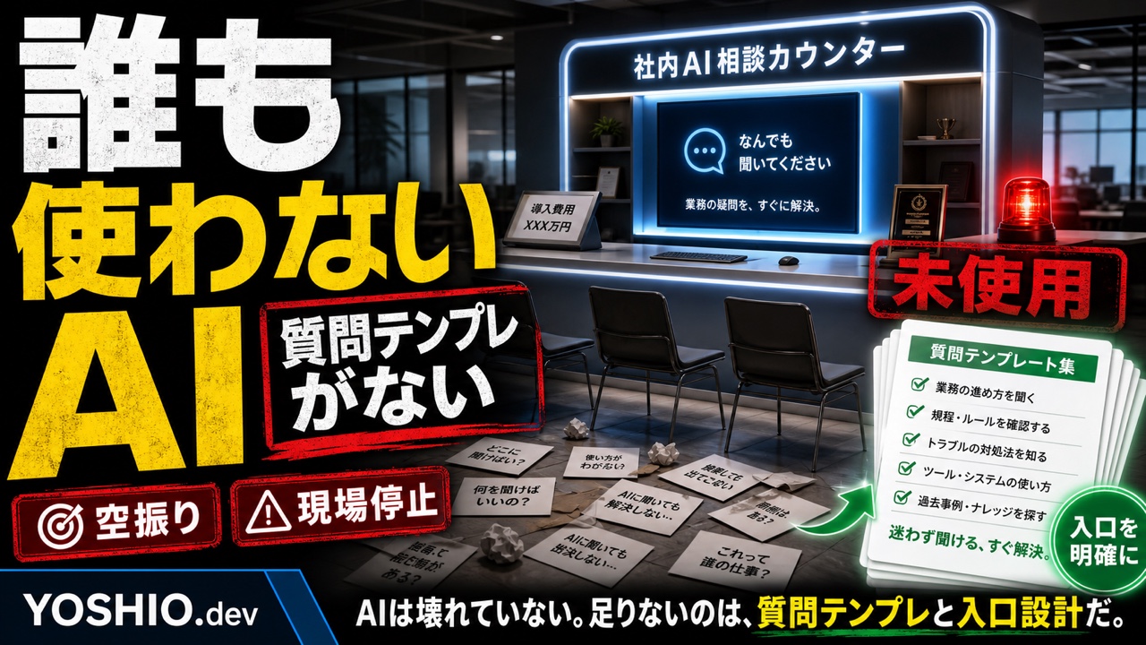 社内AIチャットが使われない理由と質問テンプレートの重要性を示すアイキャッチ
