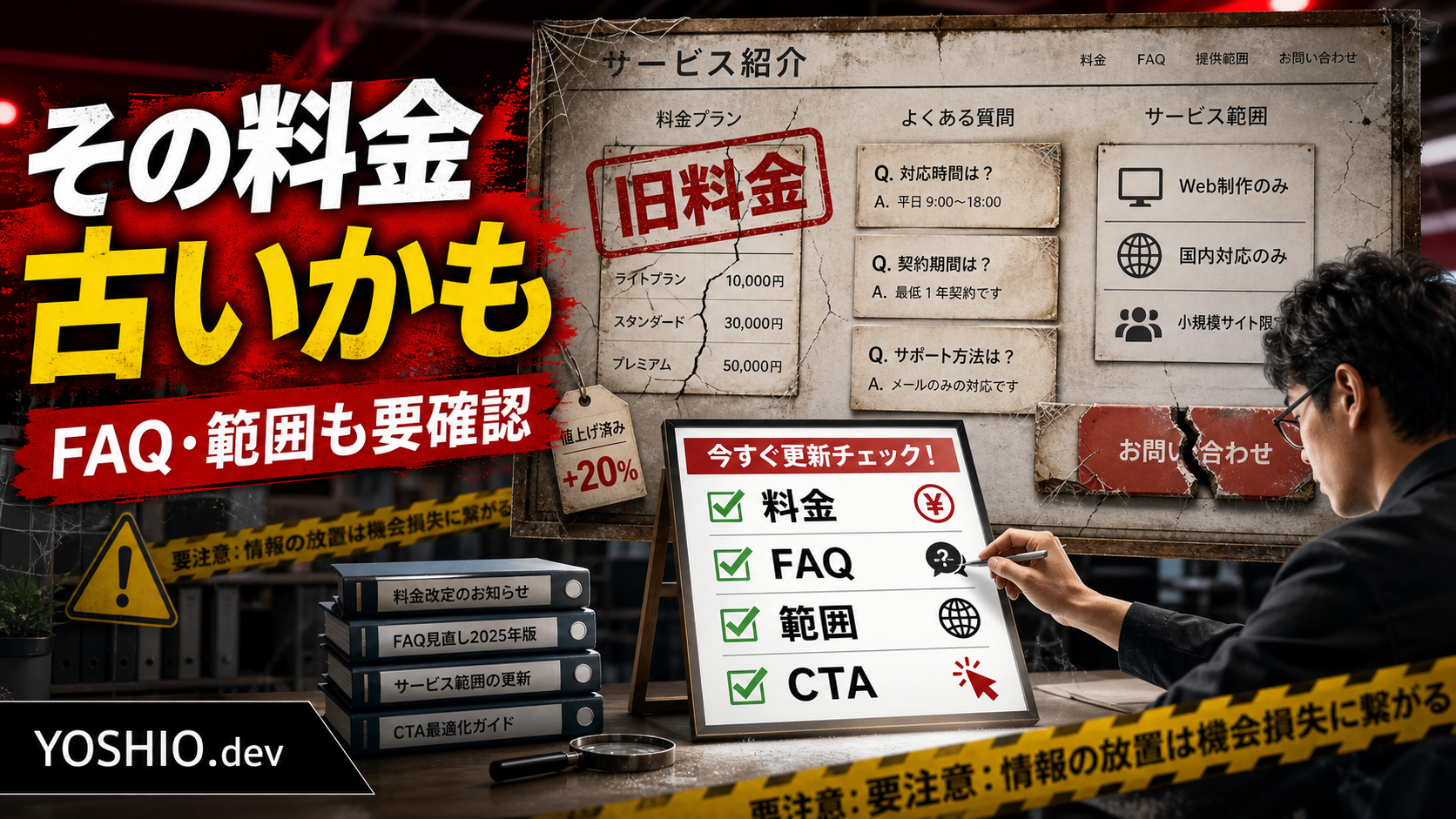 古い料金表とFAQとCTAを更新チェックリストで見直すサービスページ改善のアイキャッチ