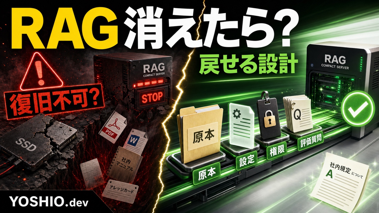 壊れたRAG環境と原本・設定・権限・評価質問から復旧する流れを比較したアイキャッチ